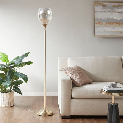 Uplight Floor Lamp, Mercury Glass Shade, Gold Metal Frame