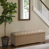 Storage Bench, 49" Button Tufted Padded Top, Sand Brown Polyester