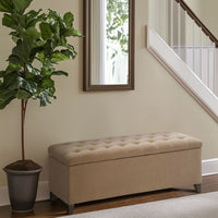 Storage Bench, 49" Button Tufted Padded Top, Sand Brown Polyester