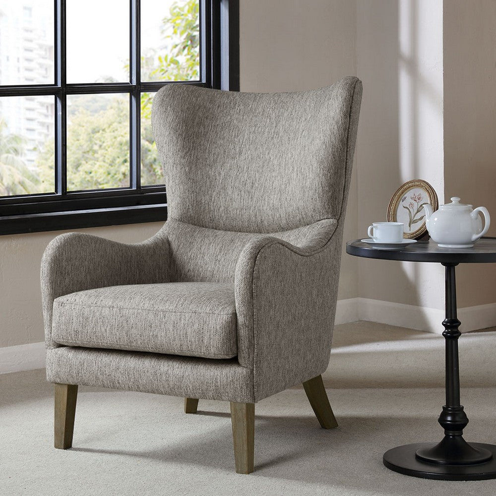 Swoop Wing Back Chair w Round Arms, Loose Seat, Gray Polyester