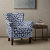 Tight Back Club Chair, Navy Blue and White Fretwork Polyester