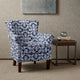 Tight Back Club Chair, Navy Blue and White Fretwork Polyester