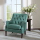 Accent Chair w Button Tufted Back, Wood Legs, Teal Green Polyester