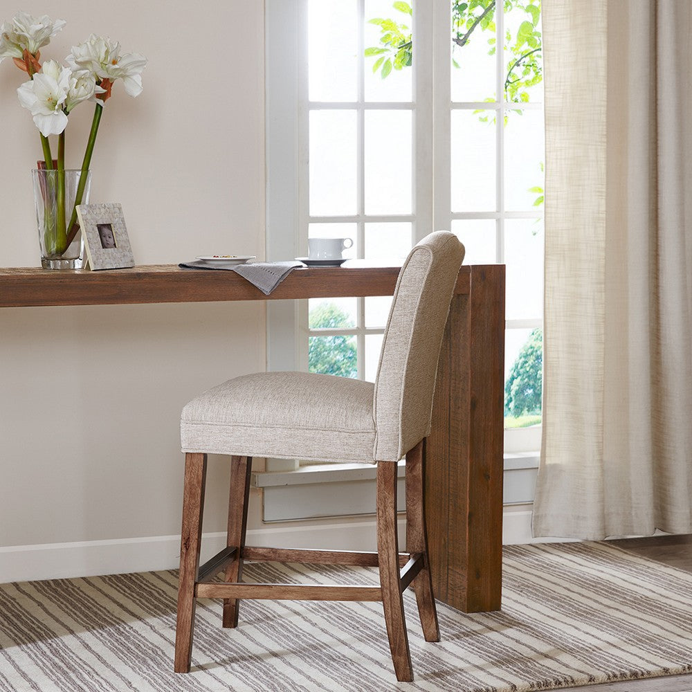 Counter Height Stool, Cream Cushions, Natural Brown Wood Frame