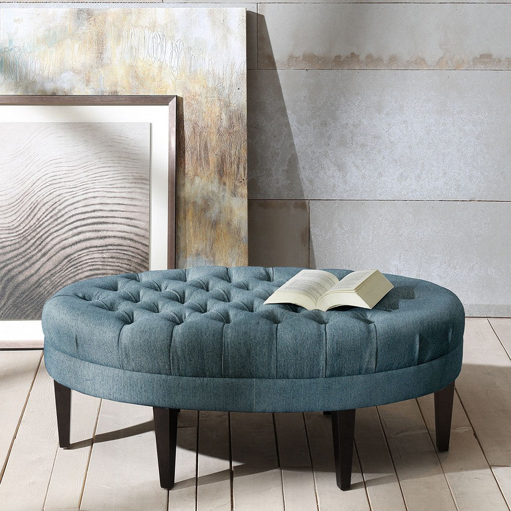 Modern Ottoman, 48" Surfboard Tufted Seat, Blue Polyester
