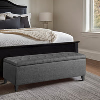 Storage Bench, 49" Button Tufted Top, Charcoal Gray Polyester