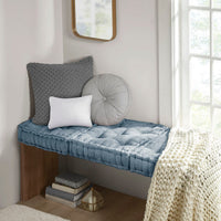 Square Floor Pillow Cushion, Scalloped, Tufted Aqua Poly Chenille