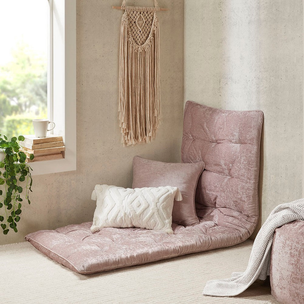 Lounge Floor Pillow Cushion, Scalloped, Dusty Peach Poly Chenille