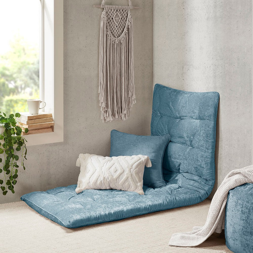 Lounge Floor Pillow Cushion, Welt Trim, Tufted Aqua Poly Chenille