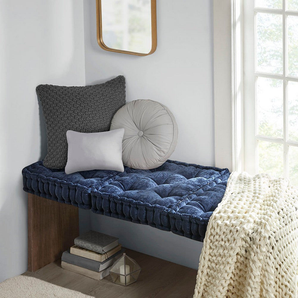 Square Floor Pillow Cushion, Scallop Edge, Navy Blue Poly Chenille