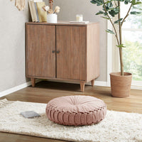 Round Floor Pillow Cushion, Tufted & Pleated Blush Poly Chenille