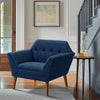 Lounge Chair w Hand Tufted Back, Blue Woven Polyester, Birch Legs