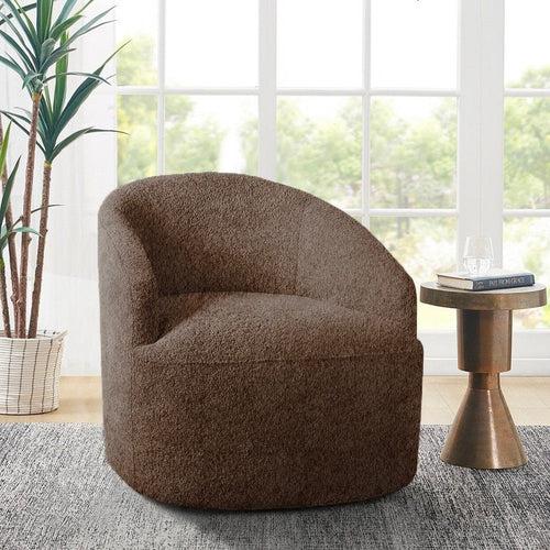 Swivel Barrel Chair, Sloped Arms, Foam Fill Chocolate Brown Boucle