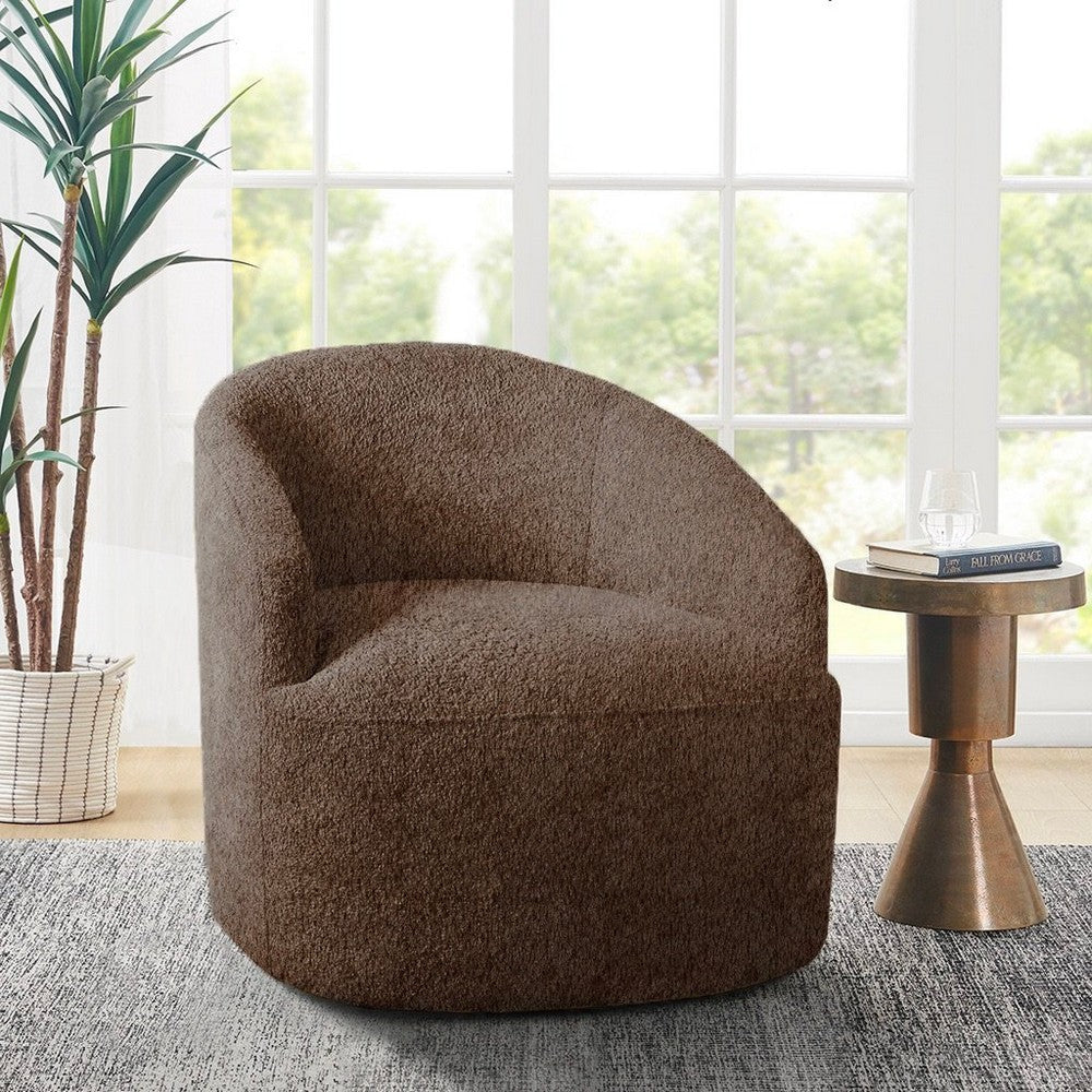 Swivel Barrel Chair, Sloped Arms, Foam Fill Chocolate Brown Boucle