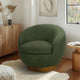 Swivel Barrel Chair with Green Shearling Sherpa, Brown Wood Base