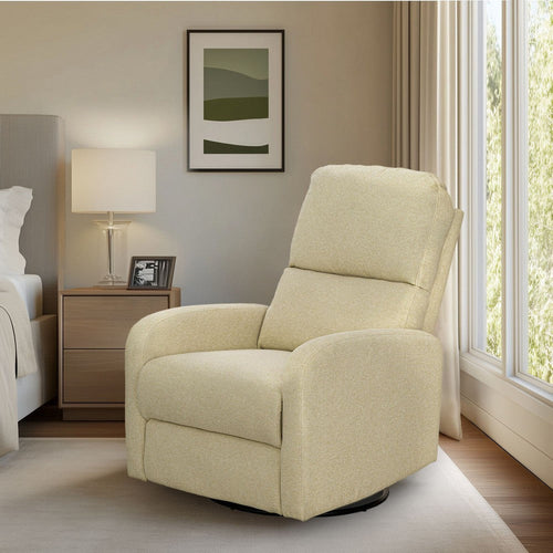 Swivel Glider Power Recliner, USB Ports, Side Pocket, Beige Fabric