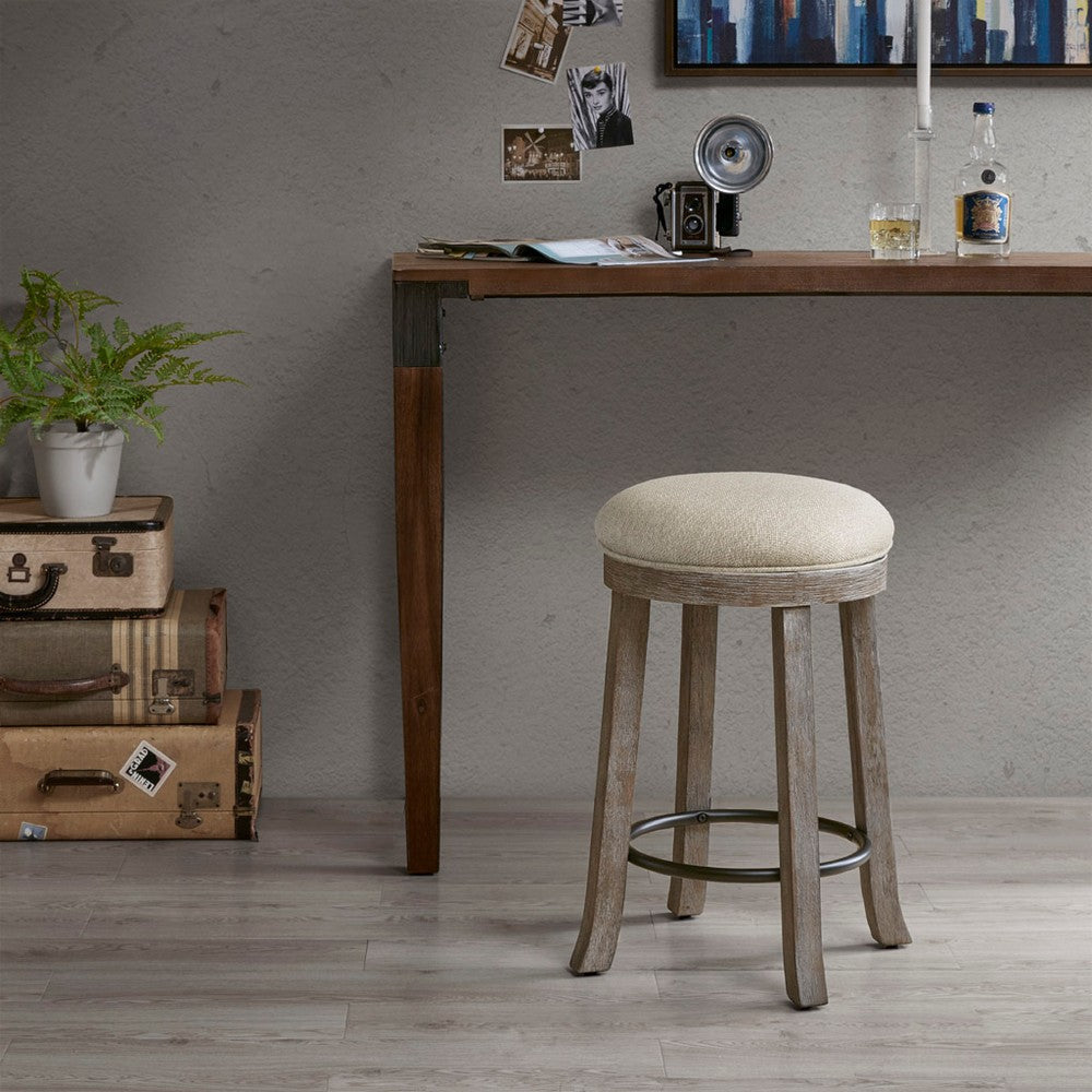 Swivel Counter Stool, Foam Fill Cream Polyester, Reclaim Gray Wood