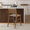 Counter Stool Chair, Woven Faux Leather Straps, Wood Frame, Brown