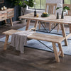 Dining Bench, 66" Solid Pine Wood Seat w Legs, Black Metal Support