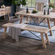 Dining Bench, 66" Solid Pine Wood Seat w Legs, Black Metal Support