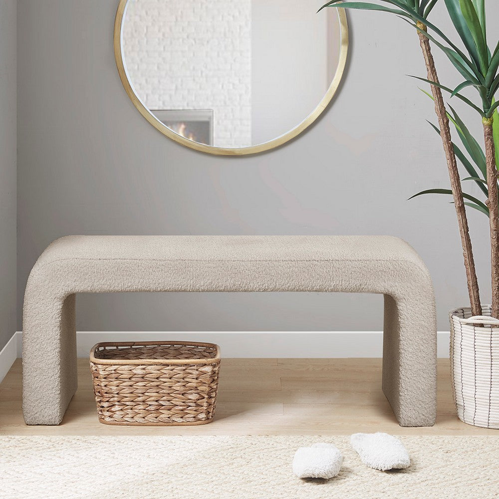 Waterfall Bench w Rounded Corners, Foam Cushion, Beige Boucle, 42"