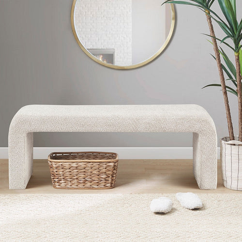 Waterfall Bench w Rounded Corners, Foam Cushion, Cream Boucle, 52"
