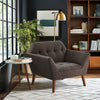 Angular Accent Chair, Tufted Charcoal Gray Polyester, Brown Wood