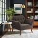 Angular Accent Chair, Tufted Charcoal Gray Polyester, Brown Wood