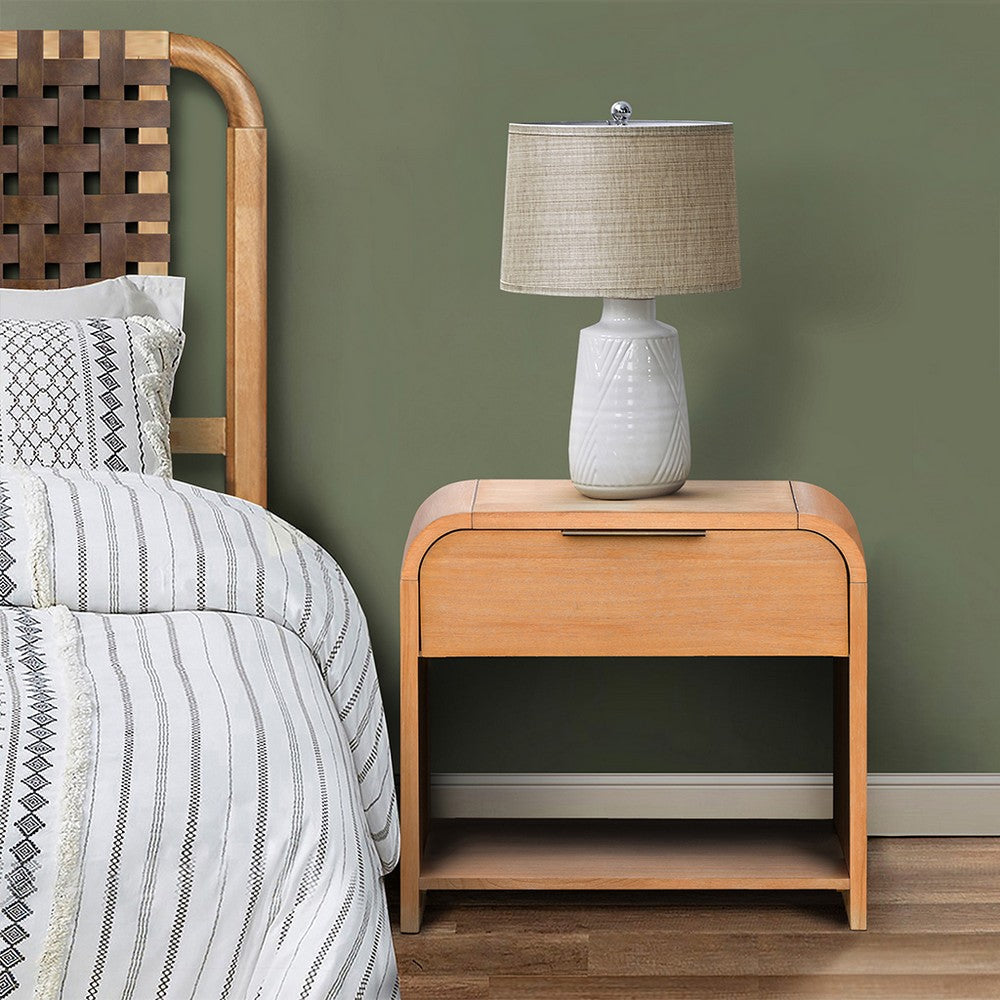 Waterfall Nightstand, 1 Drawer, Caramel Maple Brown Wood Veneer
