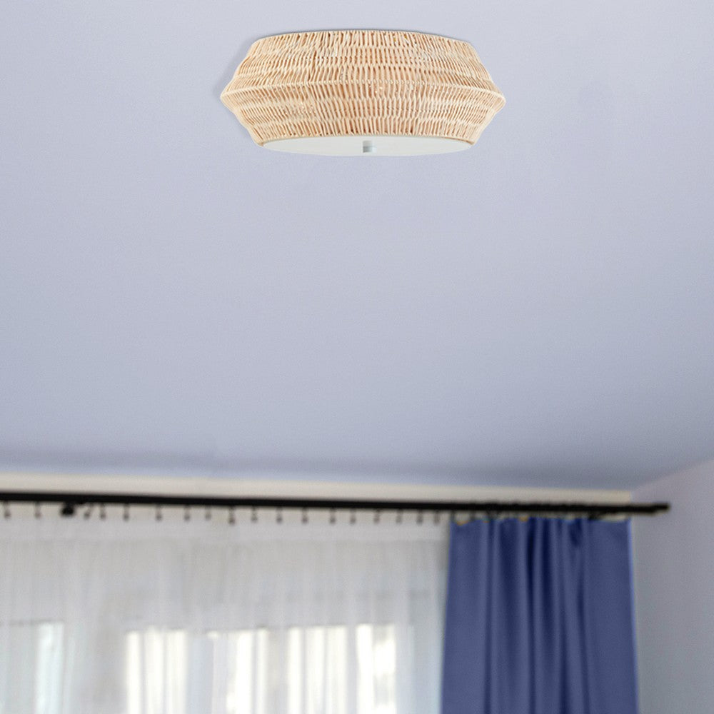 Flush Mount Ceiling Light, Handwoven Bamboo Shade, Natural Brown