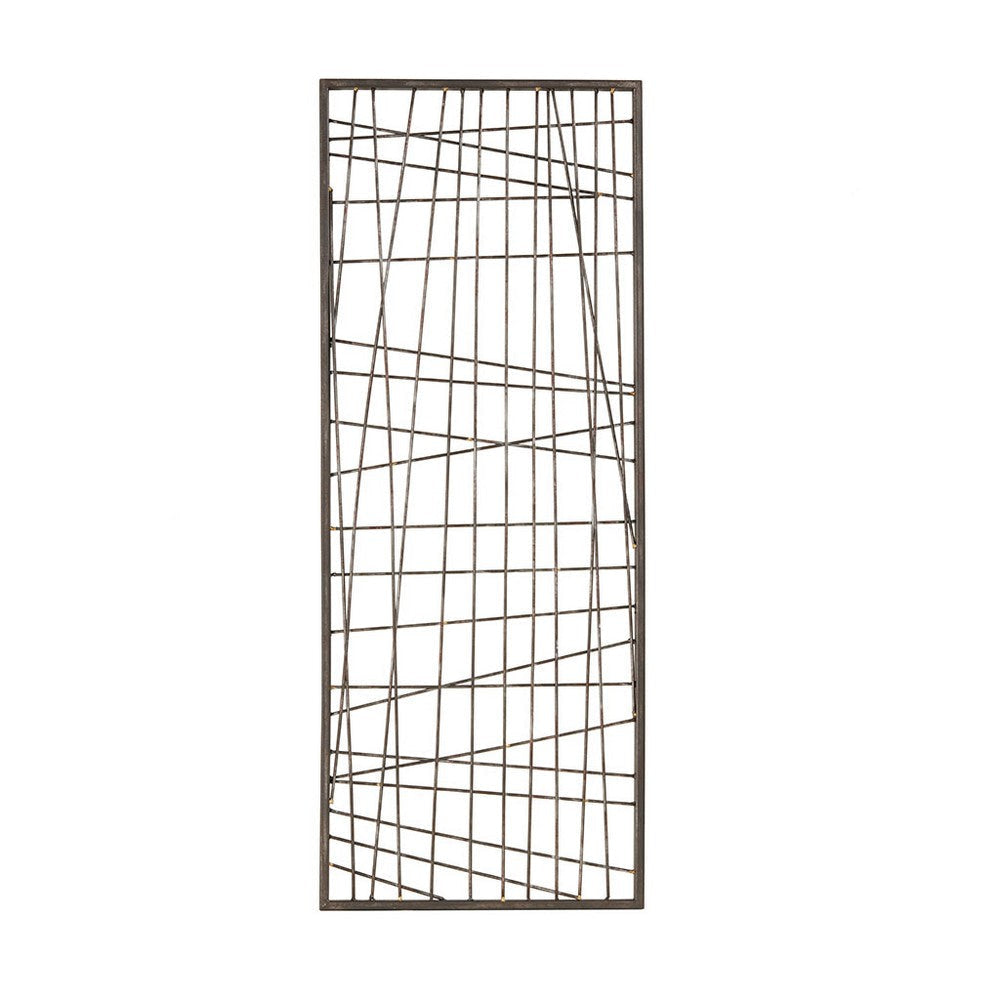 Wall Decor, Wired Erratic Pattern, Distressed Black Metal, 14x35