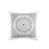 Square Accent Pillow, Gray Medallion, Off White Cotton Canvas, 20"