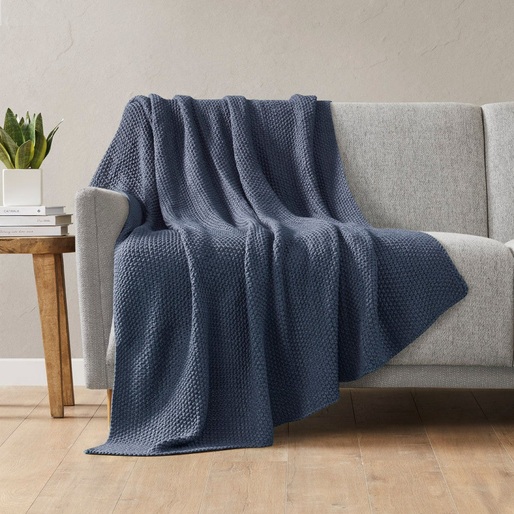 60 x 50 Throw Blanket, Knitted Acrylic, Blue, Mashine Washable
