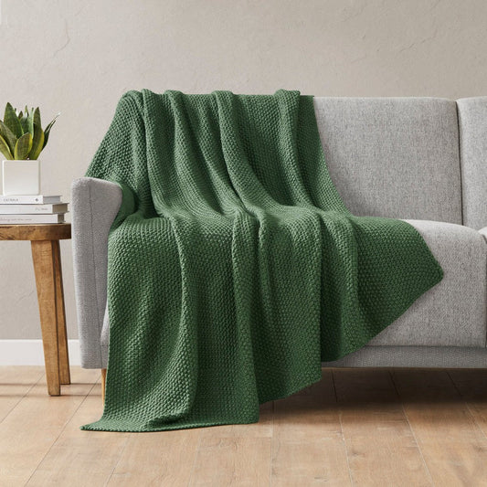 60 x 50 Throw Blanket, Knitted Acrylic, Green, Mashine Washable