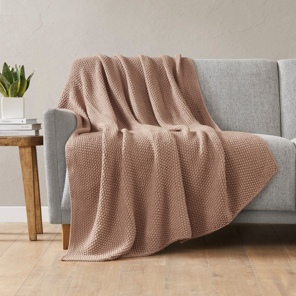 60 x 50 Throw Blanket, Knitted Acrylic, Brown, Mashine Washable