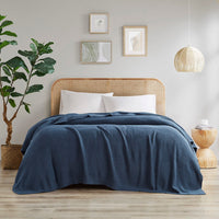 Twin Size Blanket, Textured Knit Acrylic, Blue, Mashine Washable