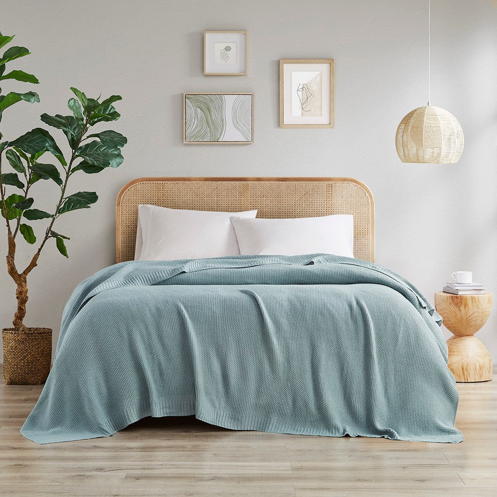 Queen Size Blanket, Knit Acrylic, Light Blue, Mashine Washable