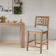 Counter Height Chair, Light Gray Fabric Seat, Carmel Oak Brown Wood