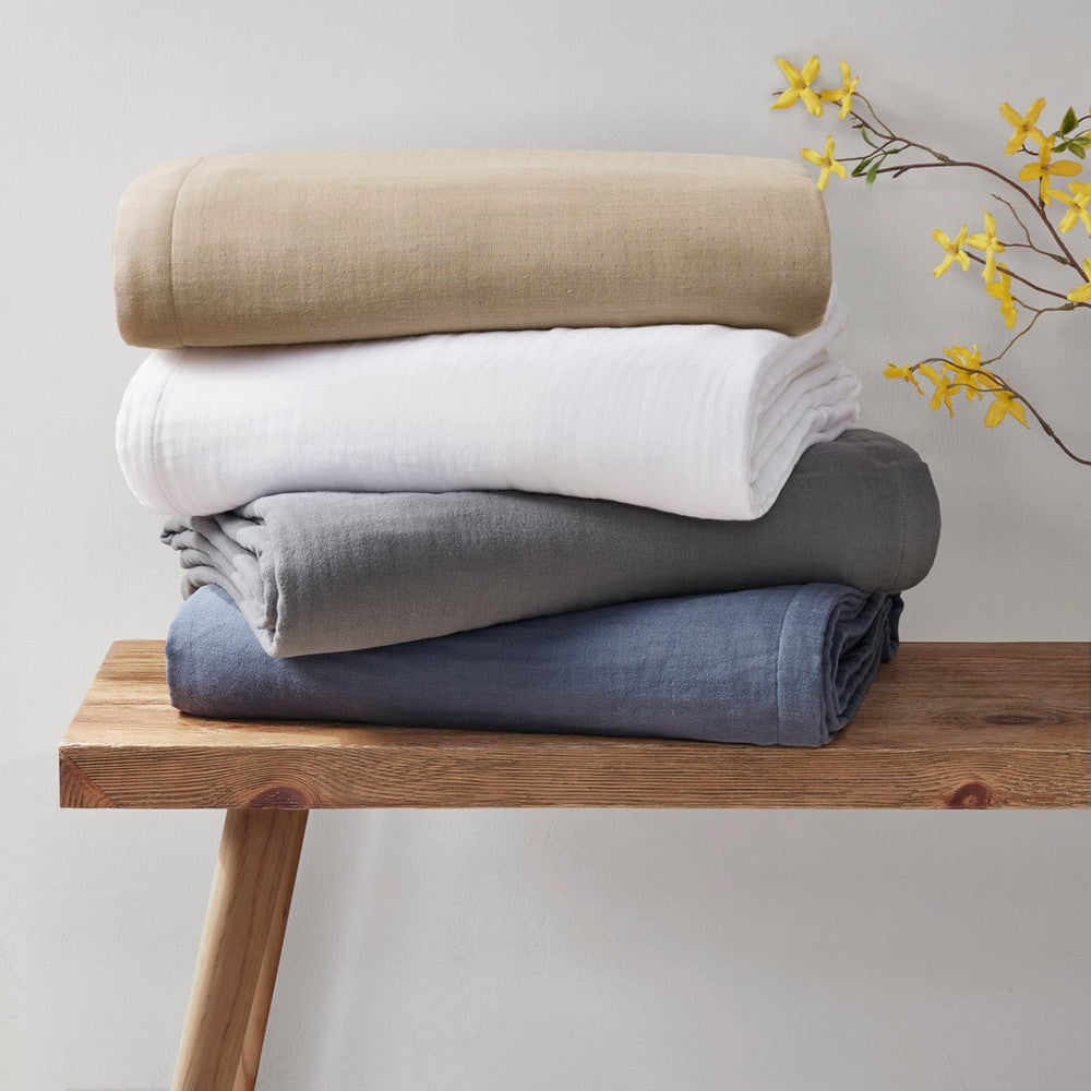 King Size Cotton Blanket with 3 Layer Fabric, White
