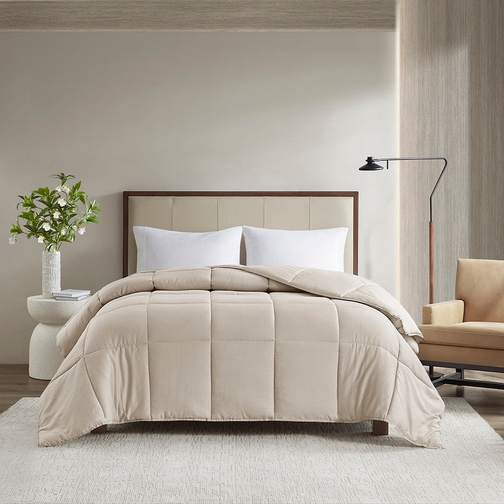 King Cotton Sateen Comforter, Polyester Fiber Filling, Tan Brown