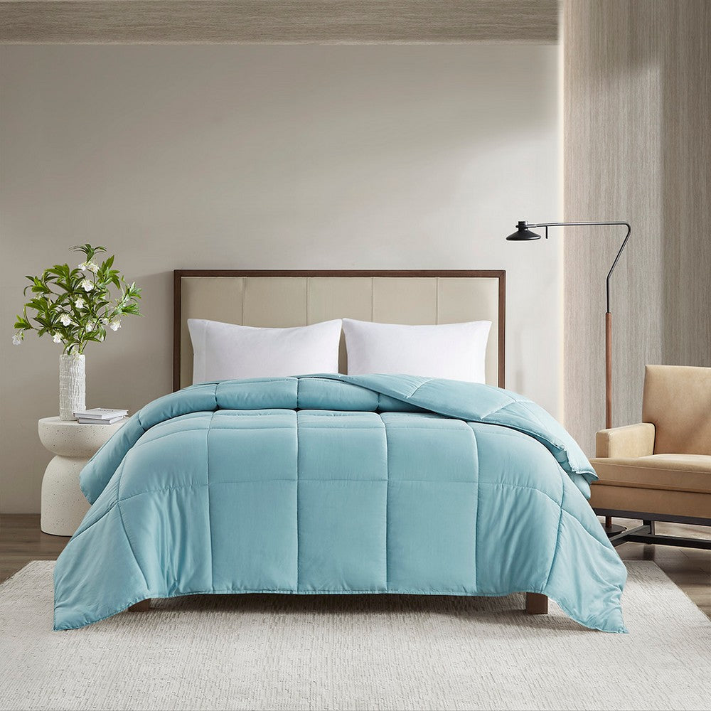 Queen Cotton Sateen Comforter, Polyester Fiber Filling, Teal Blue