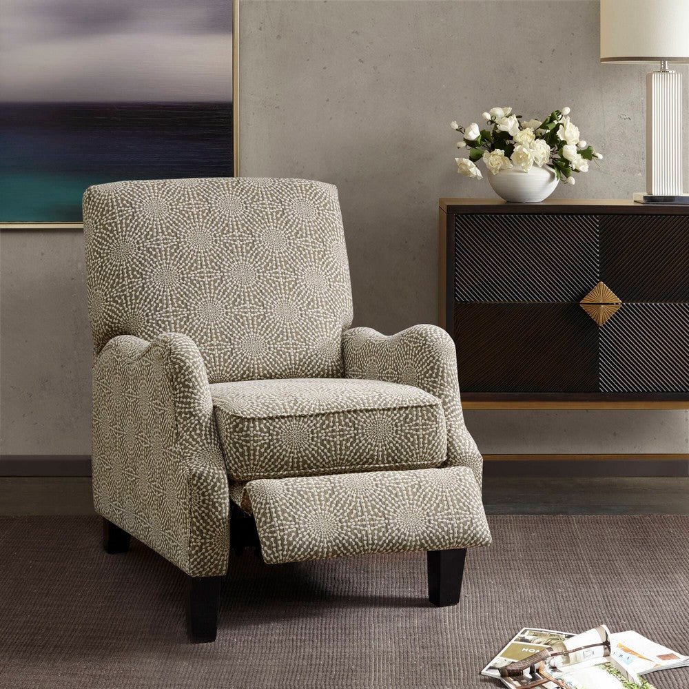 Push Back Recliner Chair, Beige Floral Printed, Black Solid Wood