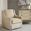 Swivel Chair, Wingback Curved Arms, Cream Polyester Upholstery
