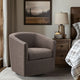 Swivel Barrel Chair, Curved Arms, Nailhead Trim, Brown Polyester