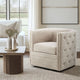 Swivel Barrel Back Chair, Tufted Arms, Taupe Polyester Upholstery