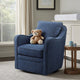 Swivel Accent Chair, Navy Blue Polyester Fabric, Sloped Arms