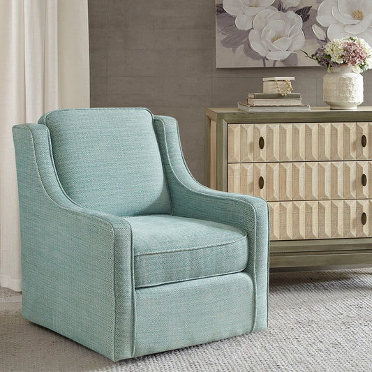 Swivel Accent Chair, Abstract Chenille Fabric, Aqua Blue