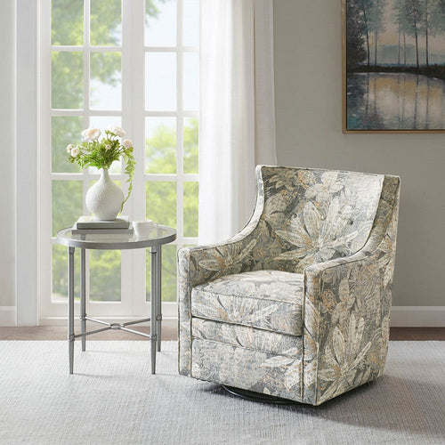 Swivel Glider Armchair, Curved Tufted Back, Blue Floral Printed