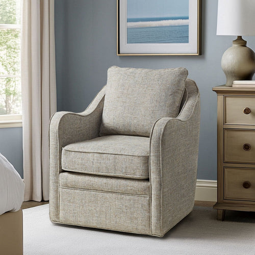 Swivel Accent Chair, Taupe Gray Polyester Fabric, Sloped Arms