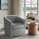 Swivel Accent Chair, Barrel, Gray Polyester, Nailhead Trim